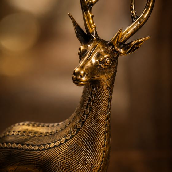 Dhokra brass standing deer sculpture
