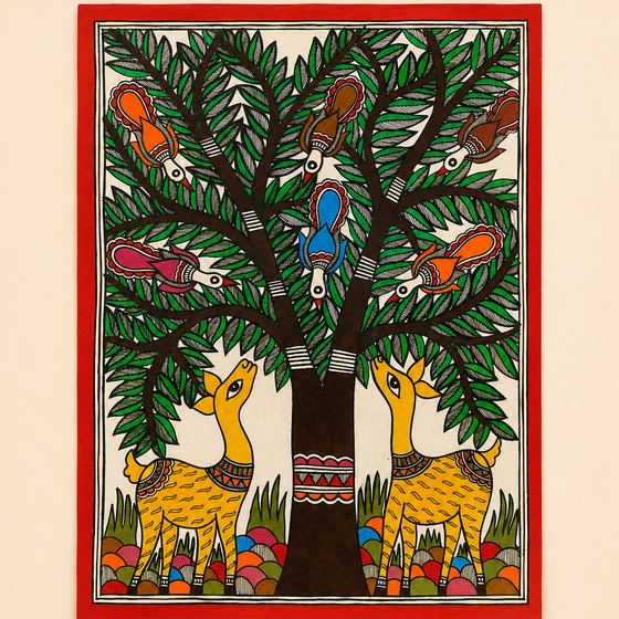 Madhubani painting — Two Doe