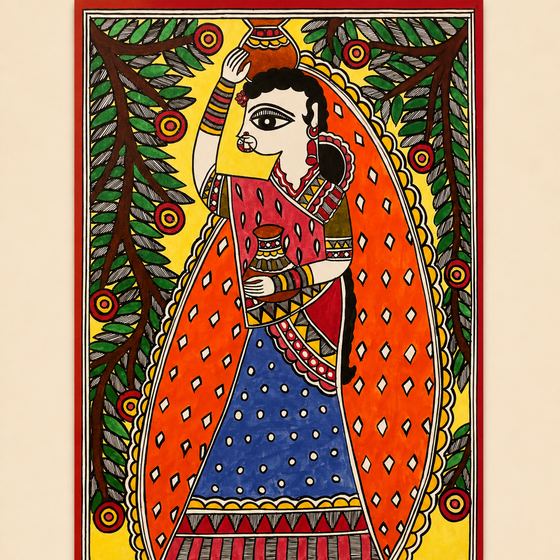 Madhubani painting depicting village heritage