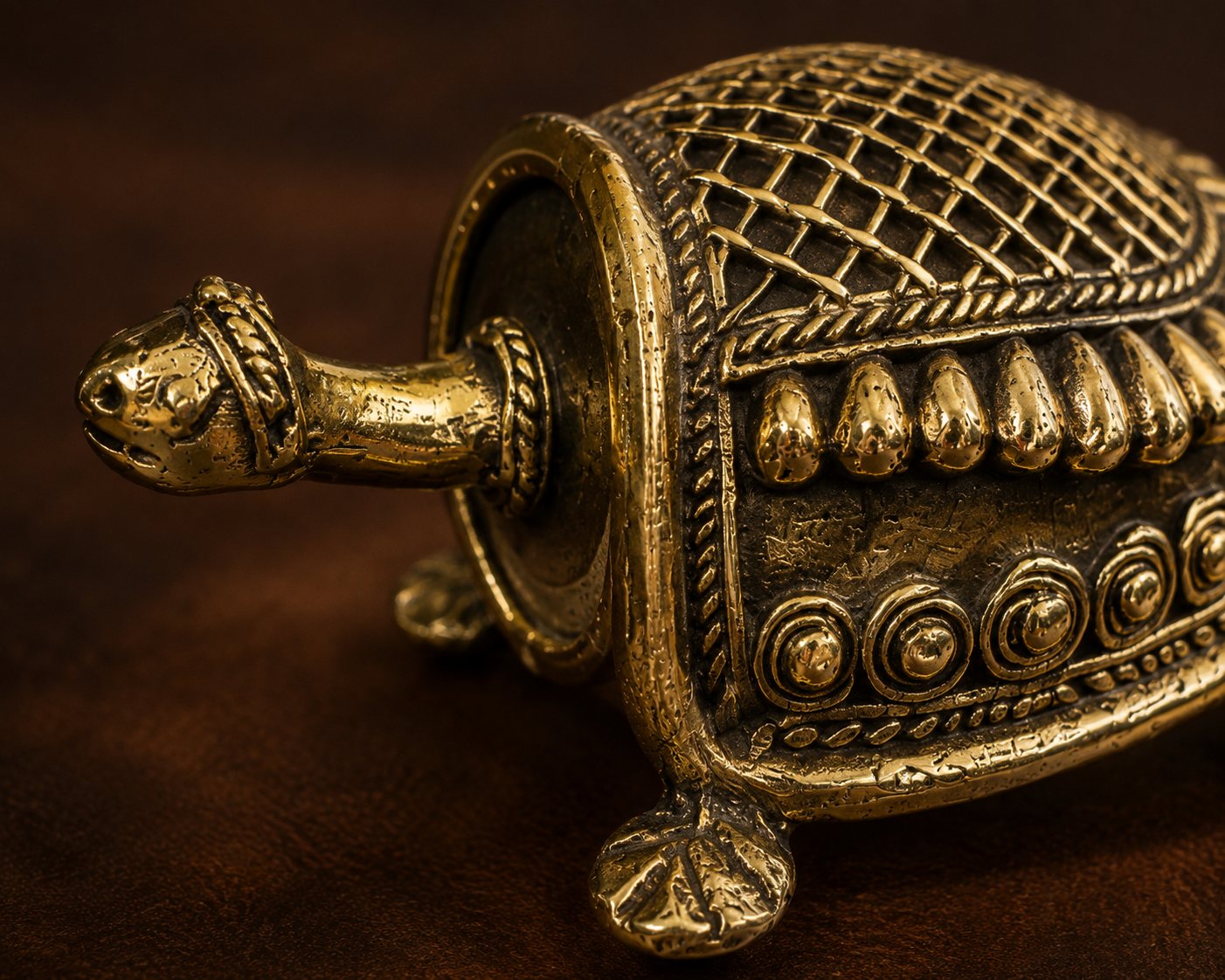 Close-up texture of lost-wax cast Dhokra brass